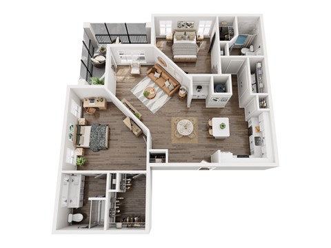 Floor plan for 2 beds, 2 baths, 1326 sqft